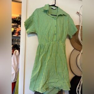WORN ONCE 🌟 ASOS design cut out back shirt mini dress in green and yellow check